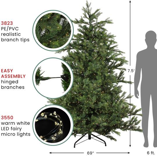 7.5ft. Pre-Lit Oregon Noble Fir Artificial Christmas Tree, Warm White LED Lights